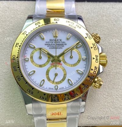 Swiss Replica Rolex Daytona 7750 Chrono Watch 40mm 904l Two Tone White Face